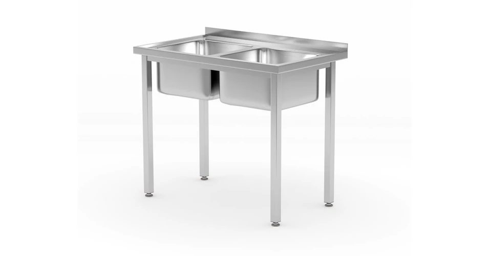 HENDI Kitchen Line kétmedencés mosogatóasztal – 1000 × 600 × 850 mm