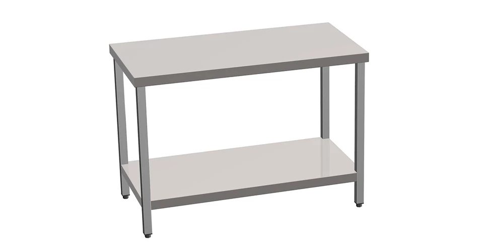 Inoxpláza rozsdamentes munkaasztal – 1200 × 600 mm, alsó polccal
