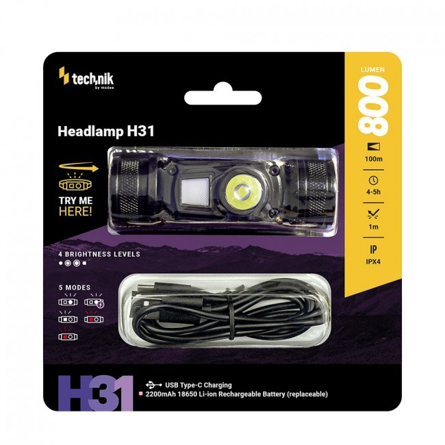 Technik H31 akkumulátoros fejlámpa – 800 lumen – 1. kép