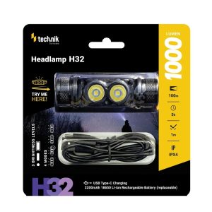 Technik H32 fejlámpa – 1000 lumen, USB-C